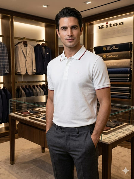 Luxury White Polo T-Shirt for Men  Premium Casual Regular Fit Collar Tee