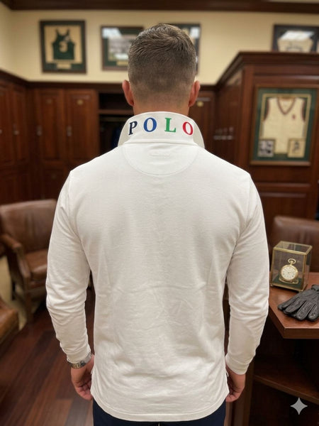 Luxury Elegant Long Sleeve Polo  Signature Collar White Edition