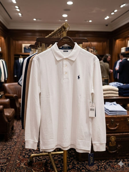 Luxury Elegant Long Sleeve Polo  Signature Collar White Edition