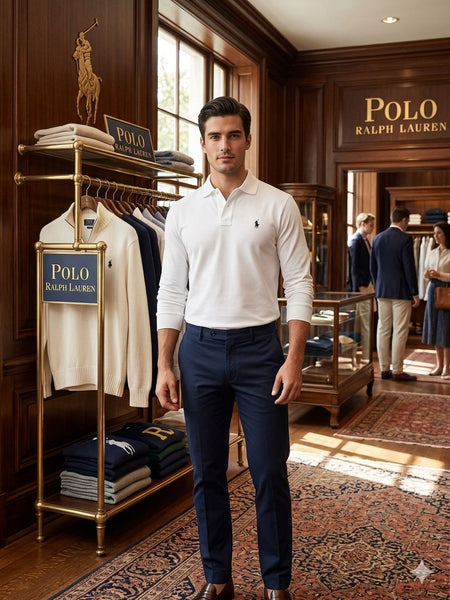 Luxury Elegant Long Sleeve Polo  Signature Collar White Edition