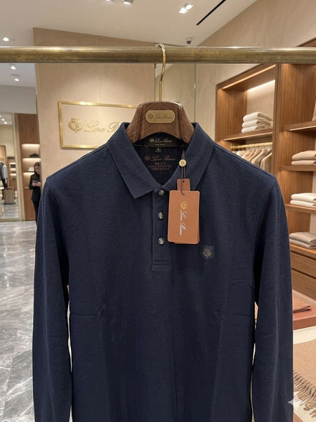 Premium Exclusive Long Sleeve Polo  Ultra-Luxury Navy Knit Edition