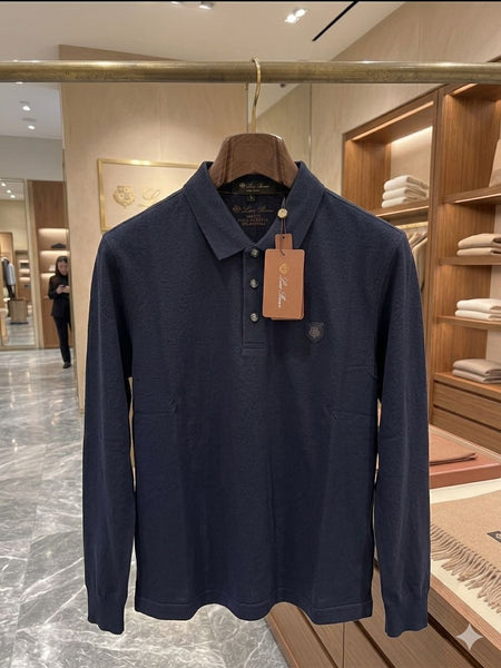 Premium Exclusive Long Sleeve Polo  Ultra-Luxury Navy Knit Edition