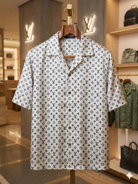 Premium White Monogram Casual Drop Shoulder Shirt
