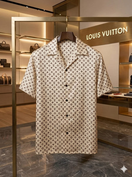 Premium Luxury Monogram Cuban Collar Drop Shoulder  Shirt
