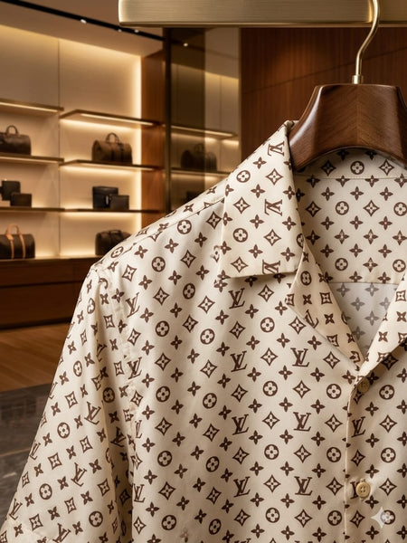 Premium Luxury Monogram Cuban Collar Drop Shoulder  Shirt
