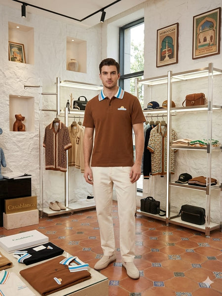 Premium Brown Polo T-Shirt with Contrast Striped Collar for Men