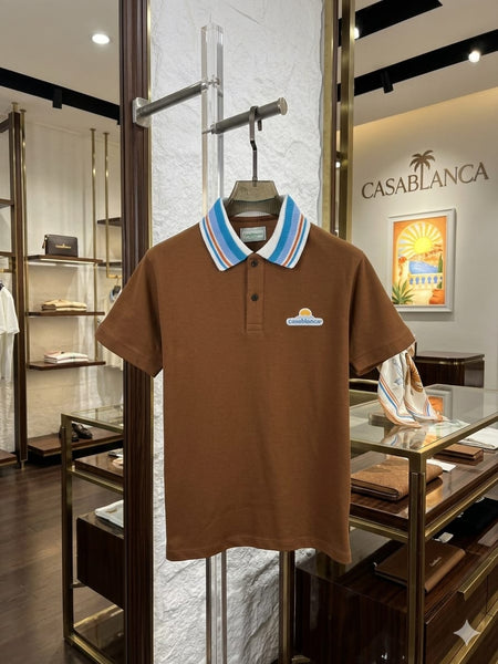 Premium Brown Polo T-Shirt with Contrast Striped Collar for Men