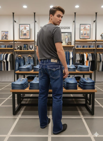 Luxury Straight Jeans Dark Blue Premium Denim
