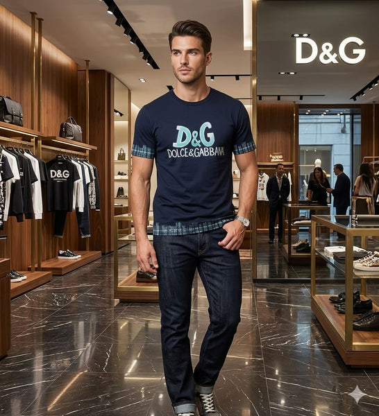 Premium Navy Blue Graphic Casual T-Shirt for Men