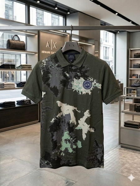 Premium Olive Green Printed Polo T-Shirt for Men