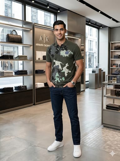 Premium Olive Green Printed Polo T-Shirt for Men