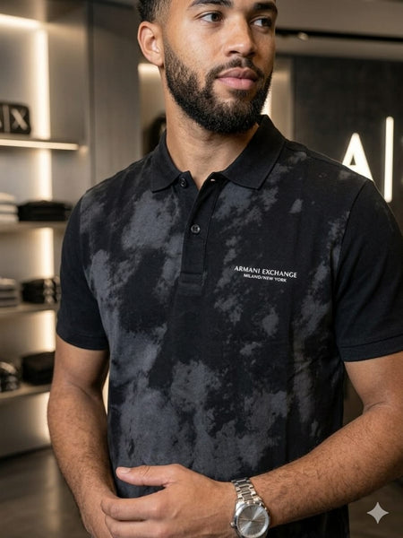 Premium Black Tie-Dye Polo T-Shirt for Men Stylish Casual Wear