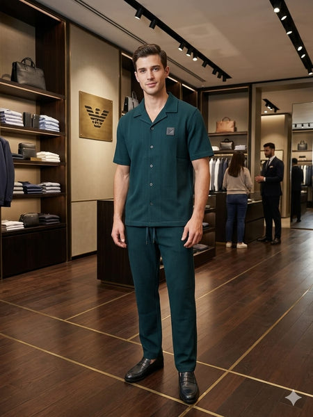 Premium Dark Emerald Co-Ord Lounge Set For Men
