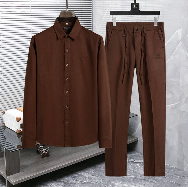 Elegant Brown Co-Ord Shirt & Pant Set for Men