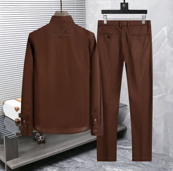 Elegant Brown Co-Ord Shirt & Pant Set for Men