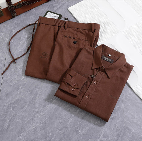 Elegant Brown Co-Ord Shirt & Pant Set for Men