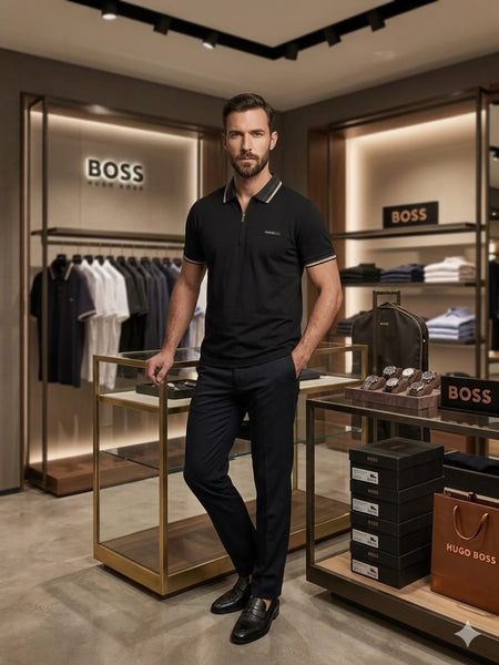 Premium Men’s Black Zip Polo T-Shirt Elegant  Casual Wear