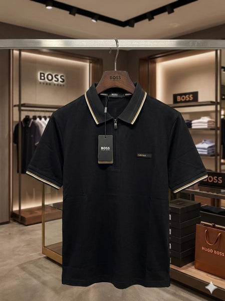 Premium Men’s Black Zip Polo T-Shirt Elegant  Casual Wear