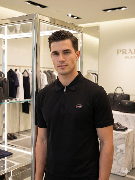 Premium Men’s Black Zip Polo T-Shirt Smart Casual Comfort Wear