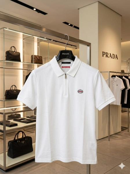 Premium White Zip Collar Polo T-Shirt for Men  Stylish & Smart Fit