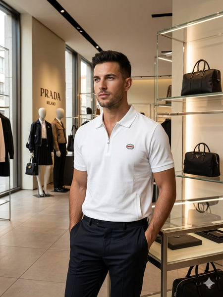 Premium White Zip Collar Polo T-Shirt for Men  Stylish & Smart Fit