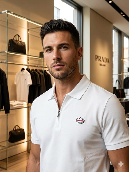 Premium White Zip Collar Polo T-Shirt for Men  Stylish & Smart Fit