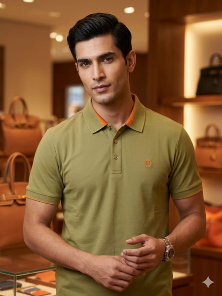 Men’s Polo T-Shirt Contrast Trim Premium Short Sleeve Style
