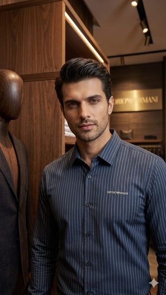 Luxury Formal Shirt with Blue Pinstripe Design for Men