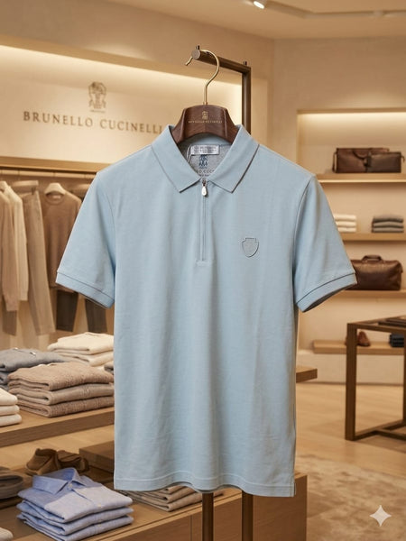 Premium Zip-Collar Sky Blue Polo T-Shirt For Men  Stylish & Comfy Fit