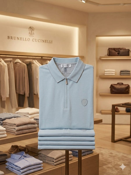 Premium Zip-Collar Sky Blue Polo T-Shirt For Men  Stylish & Comfy Fit