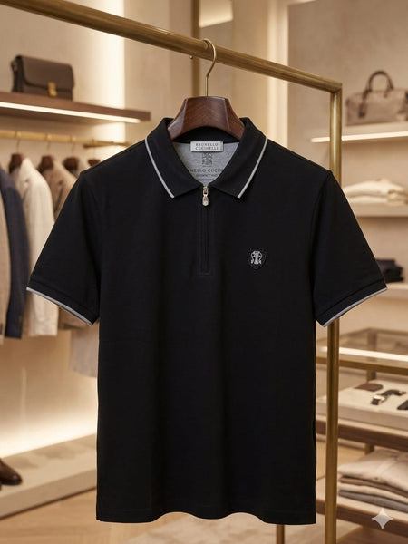 Men’s Luxury Black Polo T-Shirt With Zip & Collar  Half Sleeve Polo Shirt For Men