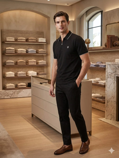 Men’s Luxury Black Polo T-Shirt With Zip & Collar  Half Sleeve Polo Shirt For Men