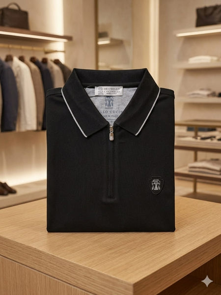 Men’s Luxury Black Polo T-Shirt With Zip & Collar  Half Sleeve Polo Shirt For Men