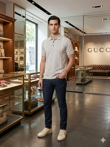 Luxury Monogram Stripe Polo T-Shirt For Men