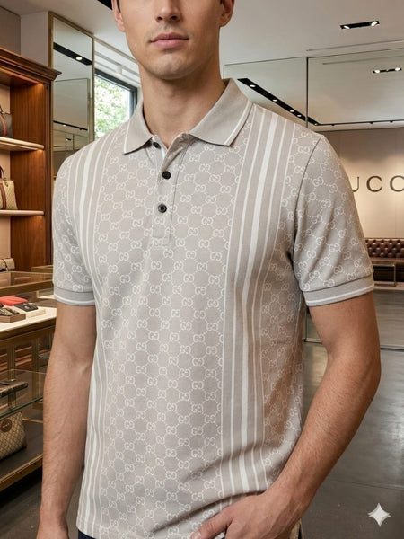 Luxury Monogram Stripe Polo T-Shirt For Men