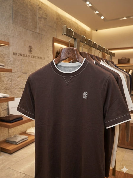 Men’s Premium Contrast Crew Neck T-Shirt Casual Wear with Minimal Logo