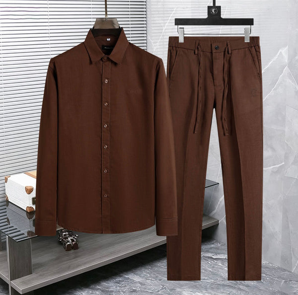 premium Elegant Brown Linen Shirt & Trouser Co-Ord Set for Men