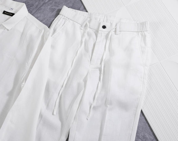 Luxury White Linen Shirt & Trouser Co-Ord Set for Men