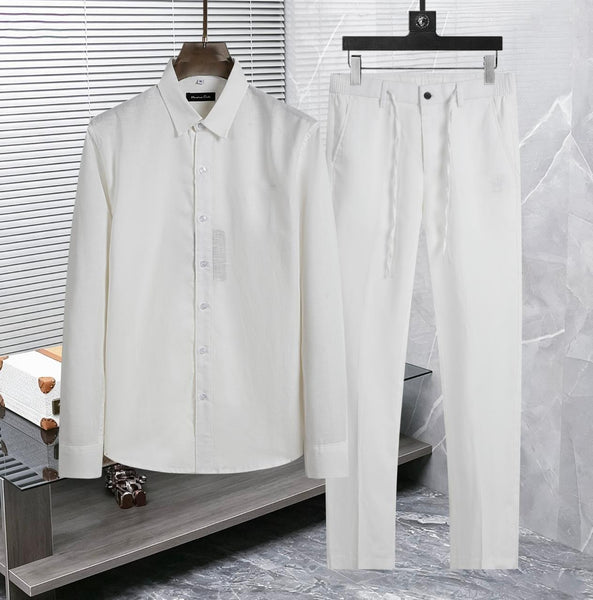Luxury White Linen Shirt & Trouser Co-Ord Set for Men