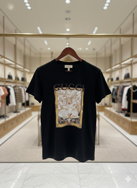 Luxury Floral Graphic Black T-Shirt for Women