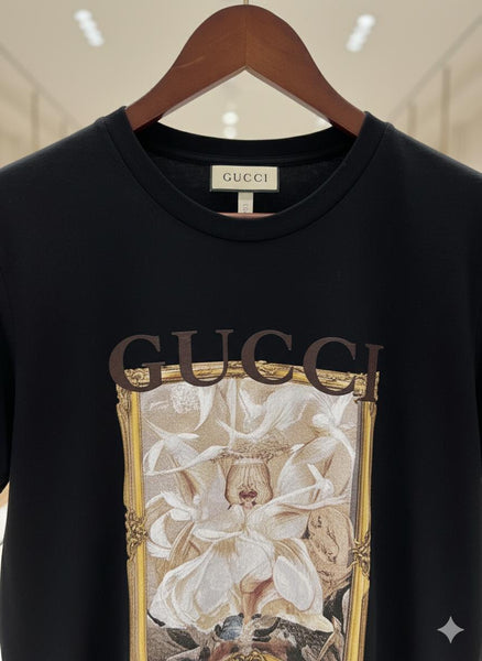 Luxury Floral Graphic Black T-Shirt for Women