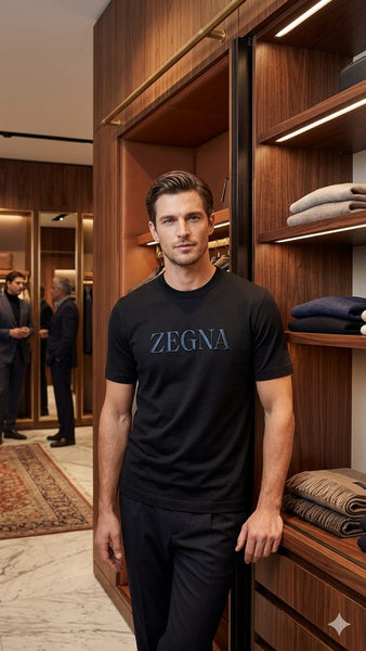 Men’s Premium Black Embossed Logo T-Shirt  Luxury Round Neck Casual Tee