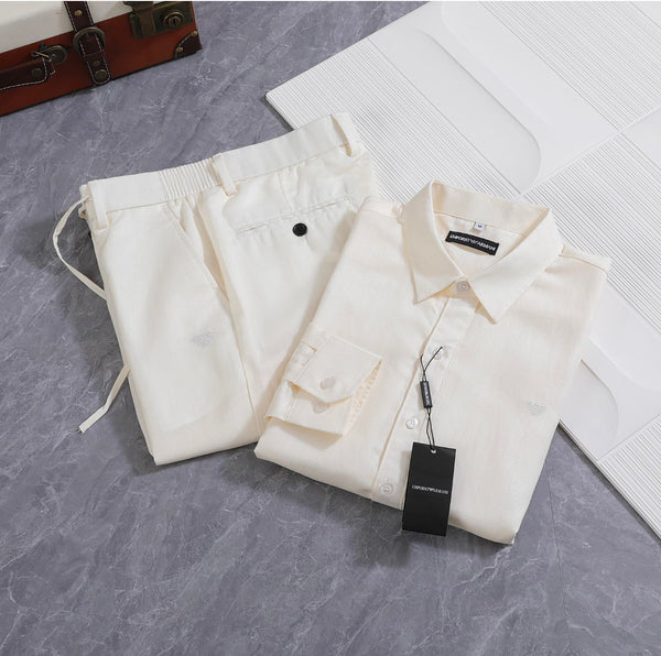 Classic Regular Fit Button-Up Full Sleeve Shirt with Matching Trousers
