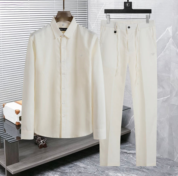 Classic Regular Fit Button-Up Full Sleeve Shirt with Matching Trousers