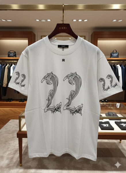 Men’s Premium White 22 Number Print T-Shirt Oversized Round Neck Casual Tee