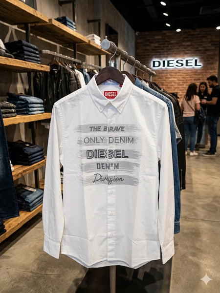 Men’s Premium White Graphic Printed Shirt Full Sleeve Button-Down Cotton Shirt