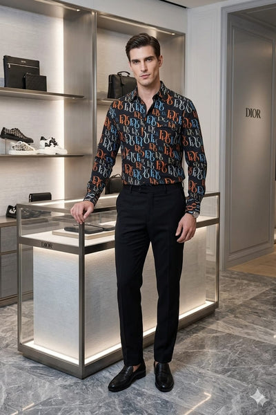 Luxury Monogram Print Designer Black Shirt