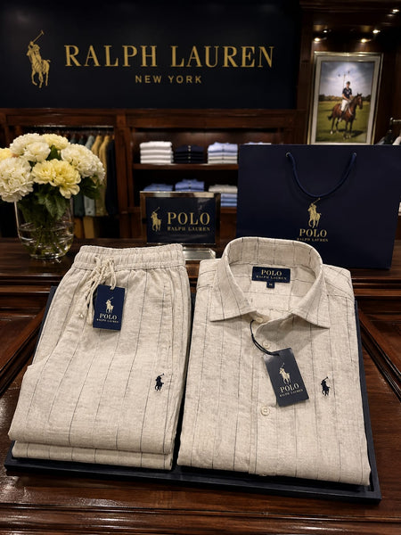 Premium Cream  Striped Casual Shirt and Trouser Co-Ord Set