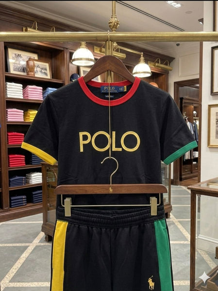 Premium Black Color Block T-Shirt and Track Pants Set