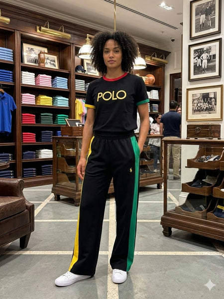 Premium Black Color Block T-Shirt and Track Pants Set